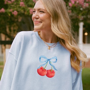 Cherry Bow Sweatshirt Cherry Coquette Sweatshirt Coquette Clothes Fruit Shirt Soft Girl Aesthetic Clothes Gift For Teenage Girl Gen Z Gift