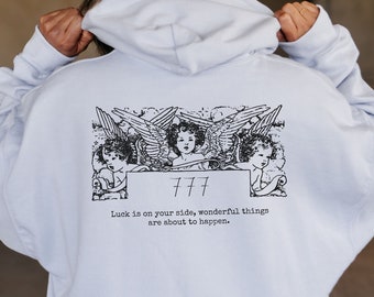 Angel Number Hoodie Angel Number Angel Wings Hoodie Aesthetic Hoodie 777 Angel Number Positive Hoodie Hoodie With Words On Back 777 Hoodie