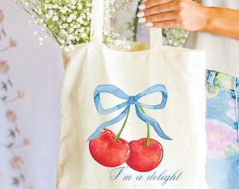 Cherry Tote Bag Coquette Tote Bag I'm a Delight Coquette Aesthetic Soft Girl Aesthetic Cute Tote Bag Trendy Tote Bag Fun Tote Bag Cherry Bag