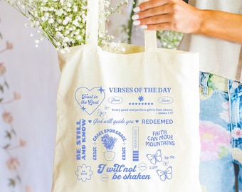 Trendy Bible Verse Tote Bag Jesus Tote Bag Canvas Church Tote Bag Shopping Bag Book Bag Birthday Gift For Daughter Retro Christian Merch