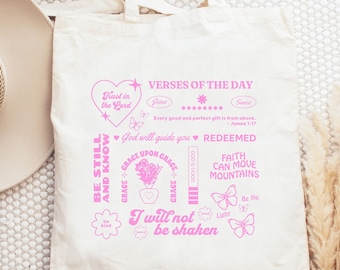 Bible Verse Christian Tote Bag Jesus Tote Bag Canvas Church Tote Bag Shopping Bag Book Bag Birthday Gift For Daughter Retro Christian Merch