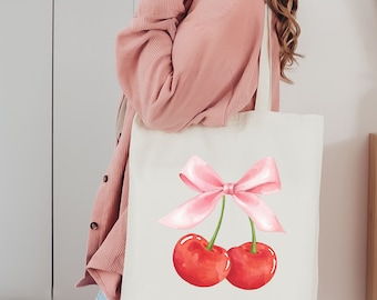 Cherry Bow Tote Coquette Cherry Tote Bag Coquette Tote Bag Cherry Bag Coquette Aesthetic Soft Girl Aesthetic Cute Tote Bag Trendy Tote Bag