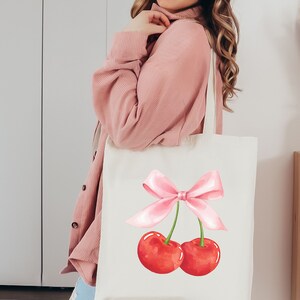Cherry Bow Tote Coquette Cherry Tote Bag Coquette Tote Bag Cherry Bag Coquette Aesthetic Soft Girl Aesthetic Cute Tote Bag Trendy Tote Bag