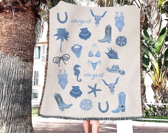Coastal Cowgirl Woven Throw Blanket Coastal Cowgirl Decor Western Blanket Cowgirl Blanket Cute Blanket Dorm Decor For College Girls