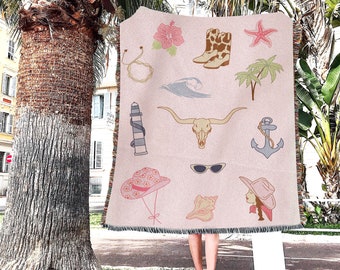 Coastal Cowgirl Blanket Coastal Cowgirl Decor Western Blanket Cowgirl Blanket Woven Throw Blanket Cute Blanket Dorm Decor For College Girls