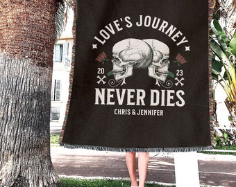Customizable Skeleton Couple Blanket Engagement Presents Gothic Blanket Personalized Wedding Gift Woven Throw Blanket Macrabe Decor