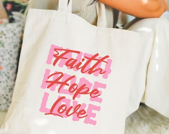 Faith Hope Love Christian Tote Bag Bible Verse Tote Bag Jesus Tote Bag Church Tote Bag Book Bag Birthday Gift For Daughter Christian Merch