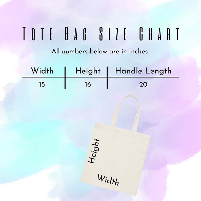 Puede incluir: Una bolsa de tela blanca con las palabras "Altura" y "Ancho" escritas en ella. La bolsa tiene 15 pulgadas de ancho, 16 pulgadas de alto y una longitud de asa de 20 pulgadas.