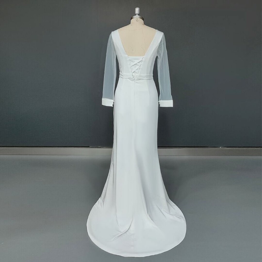 Modest Wedding Dress, Long Sleeve Sheath Satin Wedding Dress, Classic ...