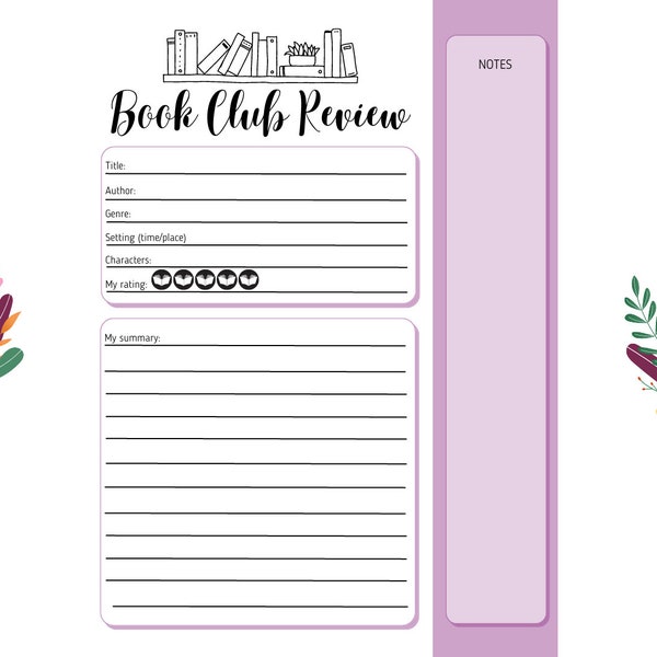Book Club Review | Instant Download PDF | Book Club Template | PDF Download