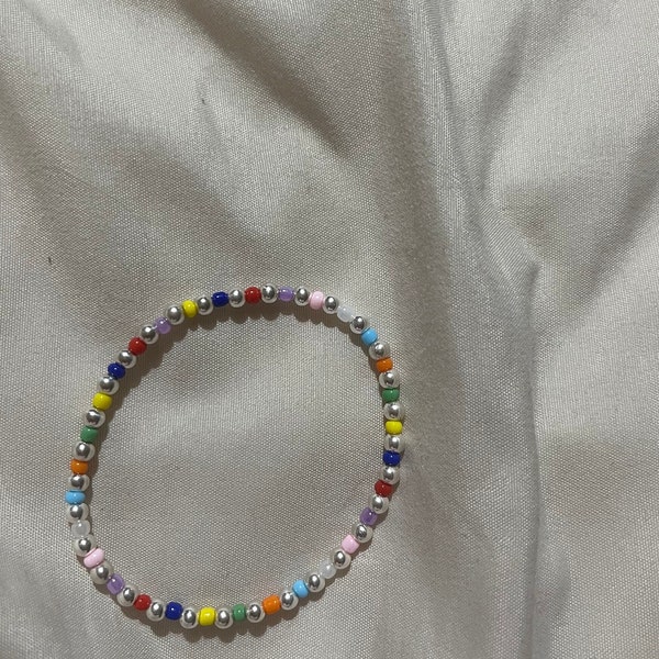 Rainbow Coloured Sterling Silver Beaded Bracelet