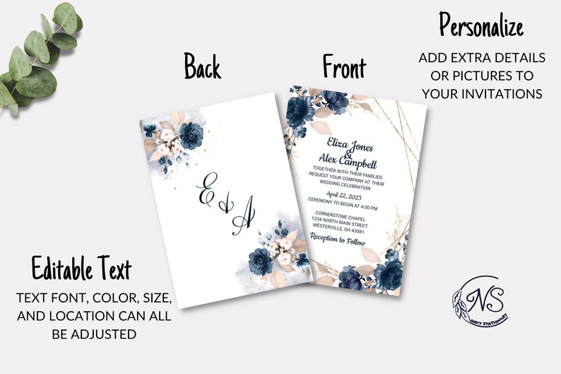 ELIZA WEDDING INVITATION Set, Invitation Template, Wedding Detail Card