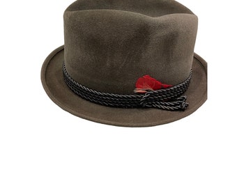 Vintage Mens Biltmore Velurin Grey Feather Braided Rope Fedora Hat 6 7/8"