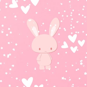 Cute Pink Kawaii Bunny Iphone Lock Screen | Pink Aesthetic Wallpaper with Stars and Hearts