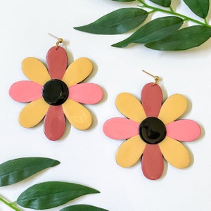 70s style earth tones big daisy handmade earrings