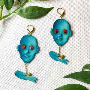 Fantastic Planet 1973 cult film draag polymer clay handmade earrings