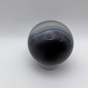 Gray Blue Banded Agate Sphere with quartz