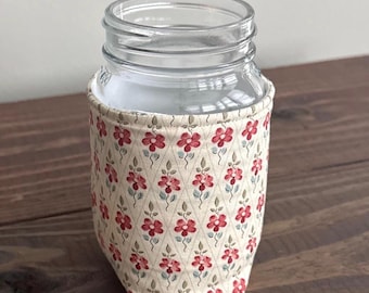 Limited Edition Floral Mason Jar Coozie • Reusable Jar Sleeve • Cottagecore Drink Holder • Handmade Fabric Coozie