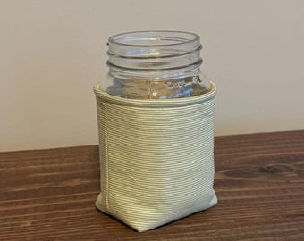 Pinstripe Mason Jar Coozie • Reusable Jar Sleeve • Handmade Fabric Coozie