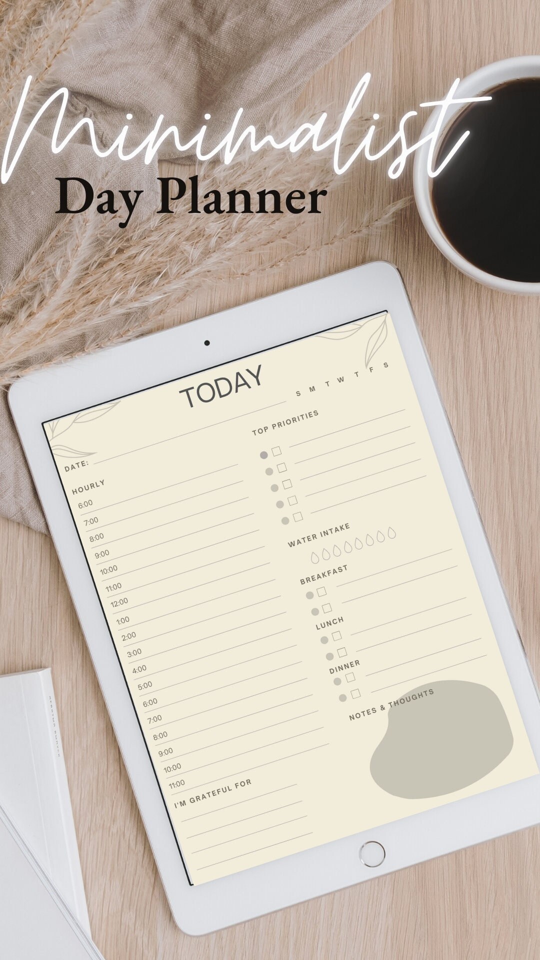 Minimalist Digital Day Planner 2022 2023 Undated Meals Etsy