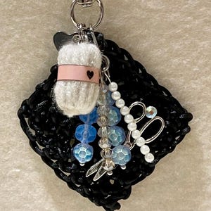 Miniature Yarn Skein, Scissors, & Beaded Key chain, Bag Charm, Handmade Fiber Artist Jewelry