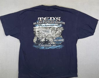 Harley-Davidson T-Shirt Men 2XL Navy Ted's Alton IL Great River Road Biker 2005