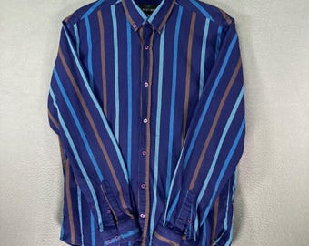 PRISTINO Mens Regular Fit Long Sleeve Button Down Shirt Size L Blue Stripe