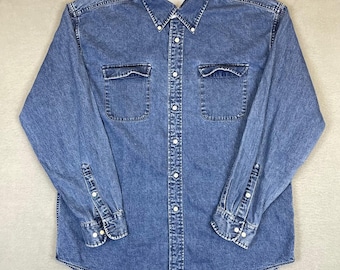 Camisa vaquera Tommy Hilfiger para hombre, talla XL, azul, manga larga, con botones y bolsillos, estilo años 90.