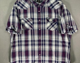 STRUCTURE Mens Plaid Short Sleeve Western Snap Front Shirt Size 2XL