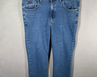 Mens Jeans 44x28 Blue Straight Leg Stretch Denim Big & Tall Short Inseam