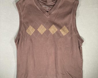 Chaleco Dockers para hombre, talla XL, color marrón, estampado de rombos, cuello en V, algodón, estilo preppy clásico.