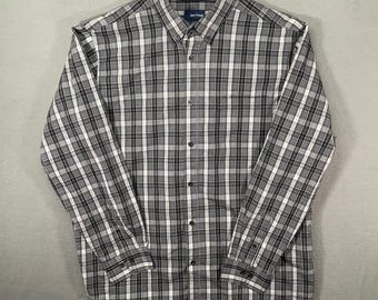 Camisa básica de manga larga a cuadros grises con botones, talla XLT para hombre, edición especial para personas altas.