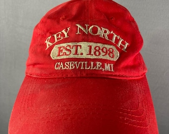 Key North Caseville MI Hat Red Baseball Cap Est 1898 Lucky 7 USA