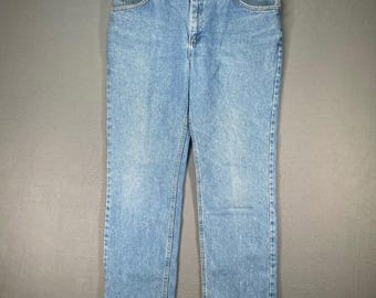 Vintage Lee Jeans Mens 38x32 Light Wash Blue Denim Relaxed Straight 5 Pocket