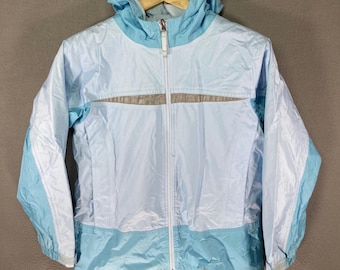 LLBean Girls Lightweight Hooded Windbreaker Jacket Blue Pastel Size L 14-16