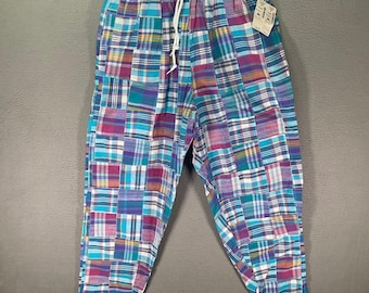Vintage Patchwork Pants Womens Small 90s Made in USA Colorful Preppy NWT Lounge