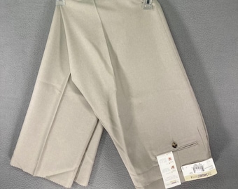 Sansabelt System Mens 42x32 Beige Dacron Polyester Pleated Dress Pants Trousers