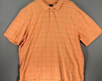 Arrow Mens 2XL Tall Orange Plaid Short Sleeve Polo Shirt Golf Casual