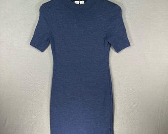 Gap Merino Wool Sweater Dress Womens XS Blue Knit Short Sleeve Stretch Comfort