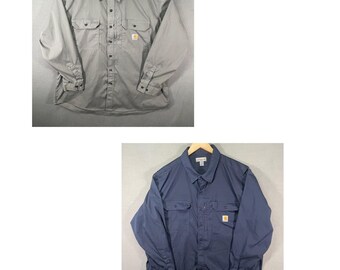 Camisa de trabajo Carhartt para hombre, talla 2XL LS-RG, manga larga, azul marino, bolsillos, mezcla de algodón
