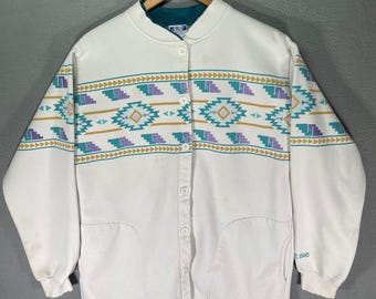 Vintage USA Made Aztec Sweatshirt Mens XL White 90s Western Graphic Stained