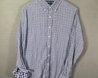 Ralph Lauren Mens Large Button Down Shirt Blue Gingham Check Custom Fit