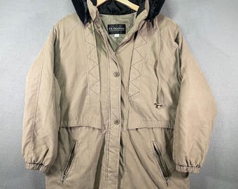 Parka de invierno con capucha y cremallera completa en beige tostado para mujer de P.A. Originals 1X