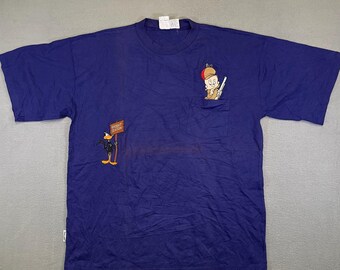 Camiseta Acme Clothing Co para hombre, talla XL, color morado, estilo vintage de los 90, con bolsillo, de Looney Tunes.