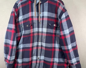 Craftsman Mens Plaid Flannel Lined Hooded Shirt Jacket XXL