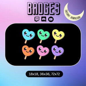 Kawaii Heart Popsicle Badges for Twitch, Discord, Youtube (Digital Download)