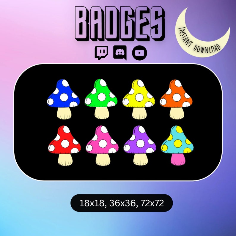 Mushroom Badges for Twitch Discord Youtube Etsy