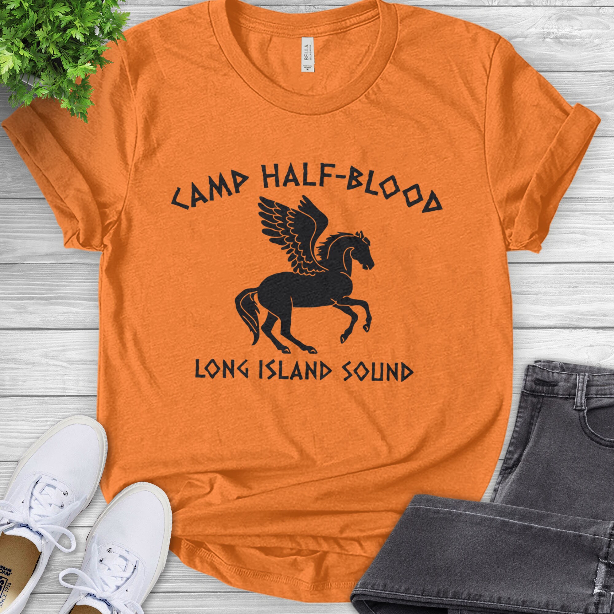 Camp Half Blood Unisex T-shirt. Long Island Sound Greek gods Orange shirt  S-3XL.