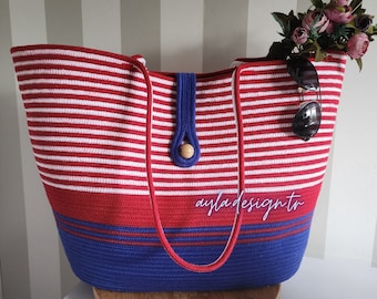 beach bag , shoulder bag ,rope bag, handbag , handmade , tote bag