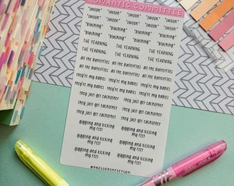 Romantic Committee Sticker Sheet, Book Annotating Stickers